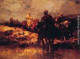 An Arab Soldier Paintings - Arabs on Horseback by Adolf Schreyer